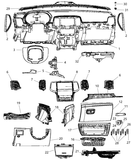 2011 Jeep Grand Cherokee Outlet-Center Diagram for 1TN991L9AA