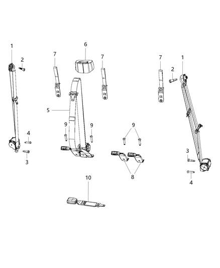 2019 Ram 3500 Seat Belts, Second Row Diagram