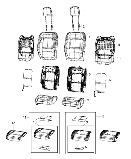 2021 Jeep Wrangler Front Seat, Bucket Diagram 1