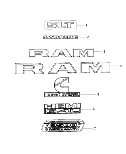 2020 Ram 3500 Nameplates, Emblems And Medallions Diagram