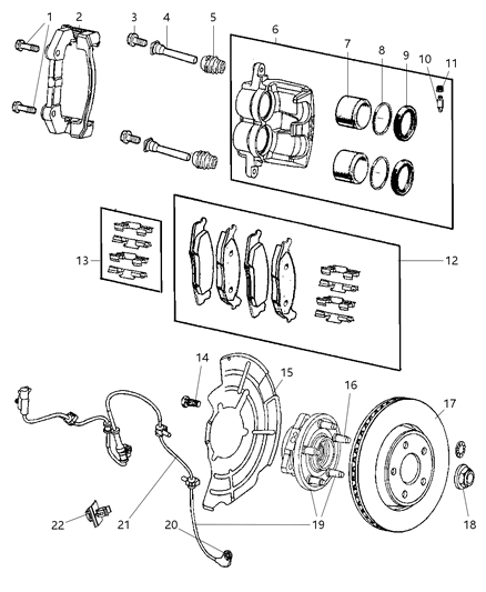 2010 Jeep Grand Cherokee Disc Brake Pad Installation Kit Front Diagram for V1010868AB