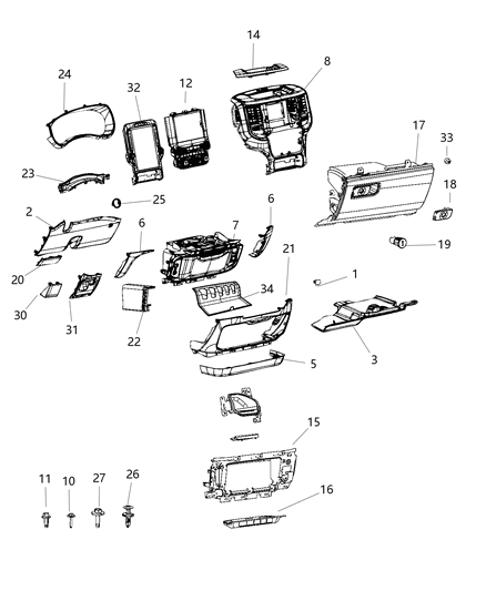 2019 Ram 3500 Instrument Panel, Lower Diagram