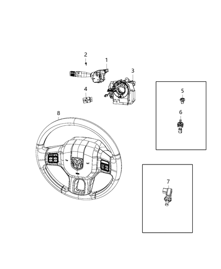 2018 Ram 1500 Switch, Clockspring, Turn Signal, Wiper & Brake Pedal Diagram