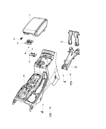 2021 Jeep Gladiator Floor Console, Front Diagram 1