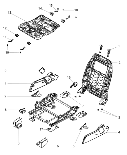 2018 Dodge Journey Adjusters, Recliners & Shields - Passenger Seat - Manual Diagram