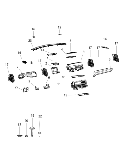 2019 Ram 3500 Instrument Panel, Upper Diagram