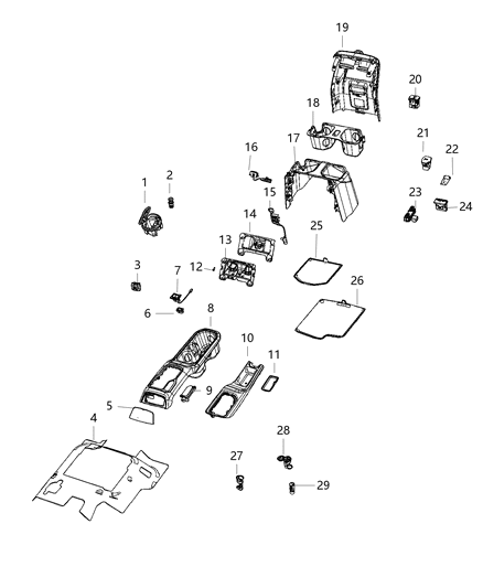 2021 Jeep Gladiator Floor Console, Front Diagram 2