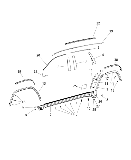 2019 Jeep Grand Cherokee Molding-Day Light Opening Diagram for 68257471AC