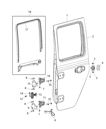 2021 Jeep Wrangler Rear Door - Shell & Hinges Diagram