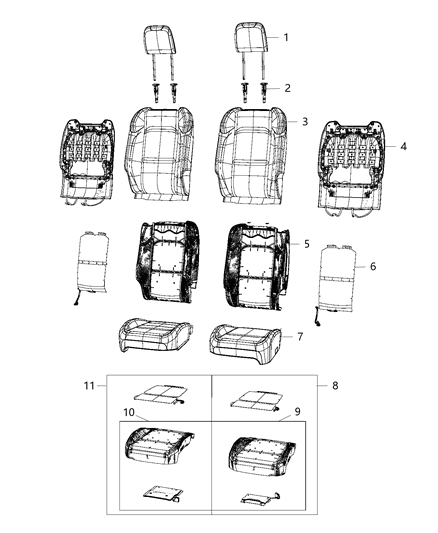 2021 Jeep Gladiator Cover-Front Seat Cushion Diagram for 6PU23CV5AA