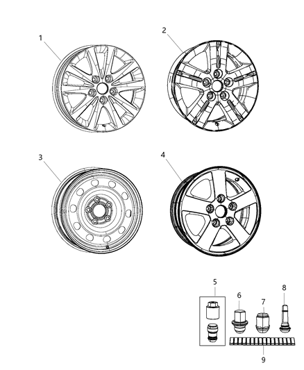 2020 Dodge Grand Caravan Wheels & Hardware Diagram