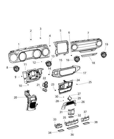 2020 Jeep Wrangler Pad-Instrument Panel Diagram for 6AC241A3AA