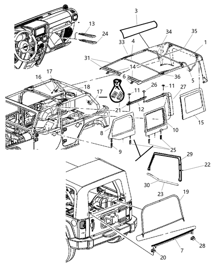 2012 Jeep Wrangler Pivot-Folding Top Side Bow Diagram for 68003651AA