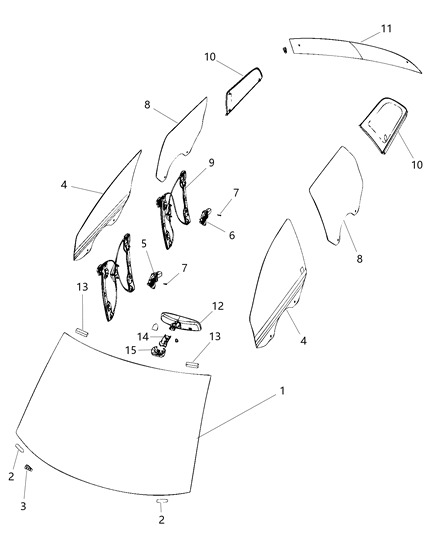 2018 Dodge Journey Glass, Glass Hardware & Regulators & Interior Mirrors Diagram