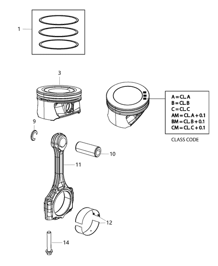 2018 Jeep Renegade Pistons , Piston Rings , Connecting Rods & Bearings Diagram 1