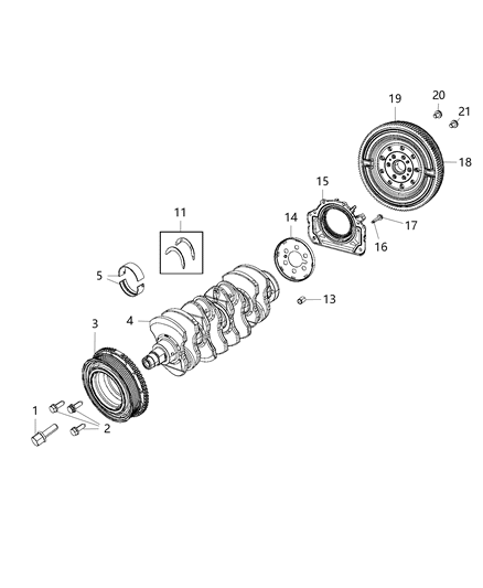 2017 Jeep Renegade Crankshaft , Crankshaft Bearings , Damper And Flywheel Diagram 1