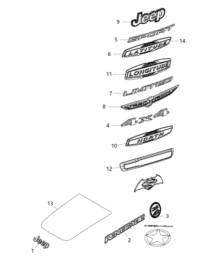 2020 Jeep Renegade Nameplate Diagram for 68505833AA