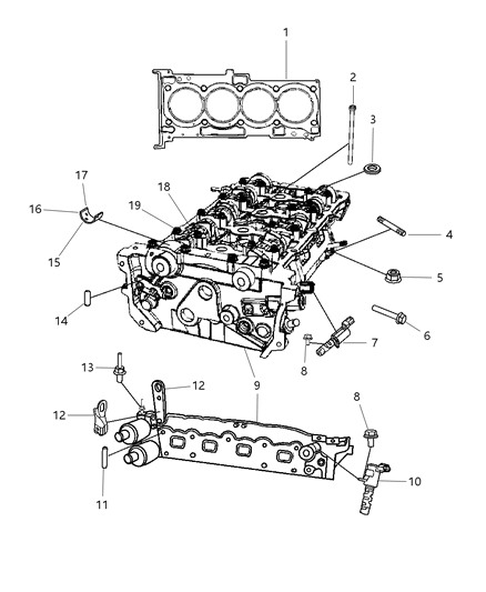 2009 Dodge Caliber Head Pkg-Engine Cylinder Diagram for 68034276AB