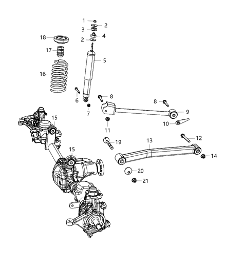 2016 Jeep Wrangler Suspension - Front, Springs, Shocks, Control Arms Diagram