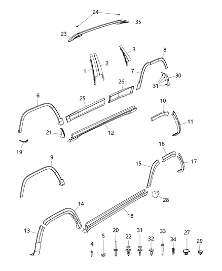 2020 Jeep Cherokee Molding-Wheel Flare Diagram for 68316007AB