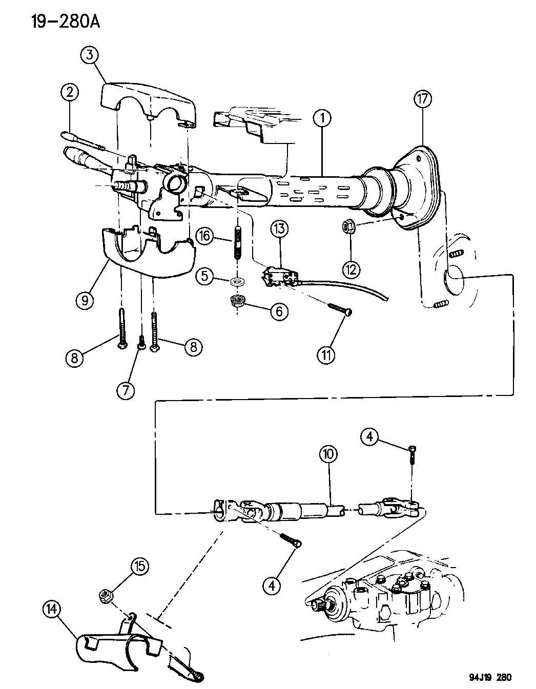 1994 Jeep Grand Cherokee Column, Steering Upper And Lower