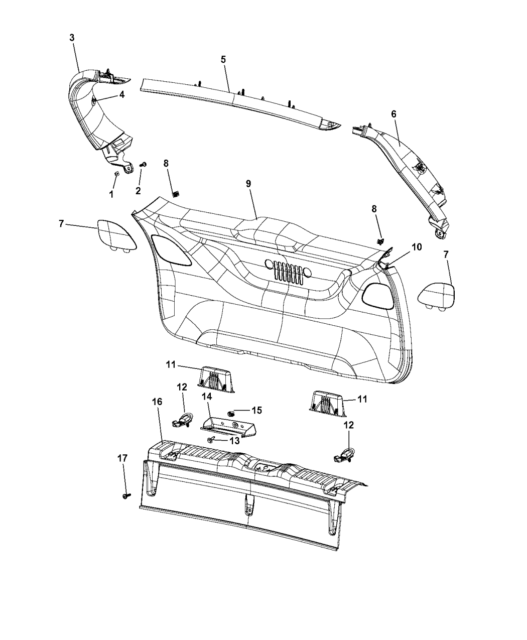 6TS83DX9AA - Genuine Mopar PANEL-LIFTGATE TRIM UPPER