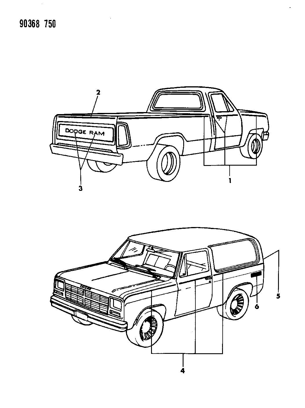 1992 Dodge W250 Tape Stripes & Decals - Mopar Parts Giant