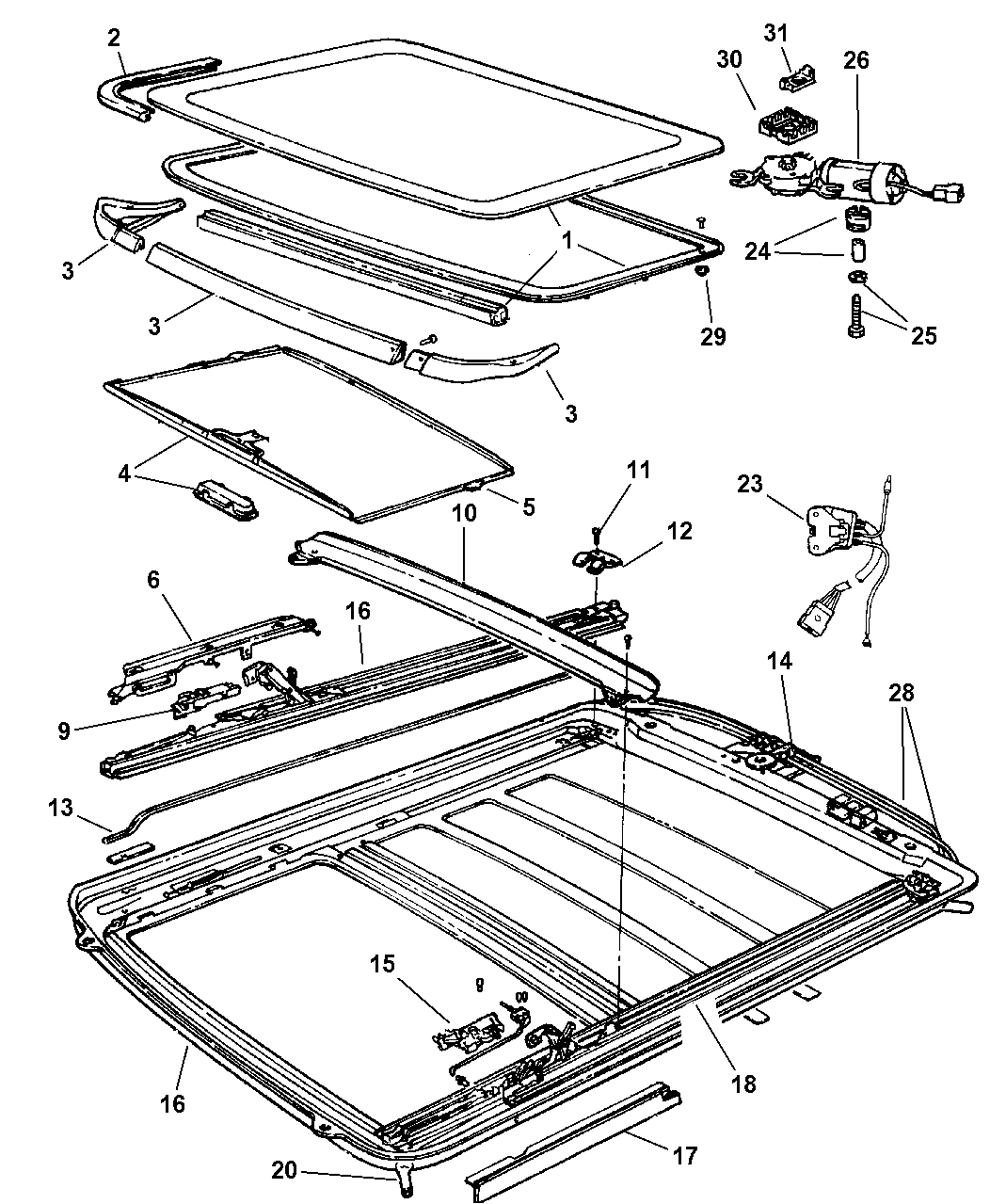 1997 Jeep Grand Cherokee Sunroof Component Parts