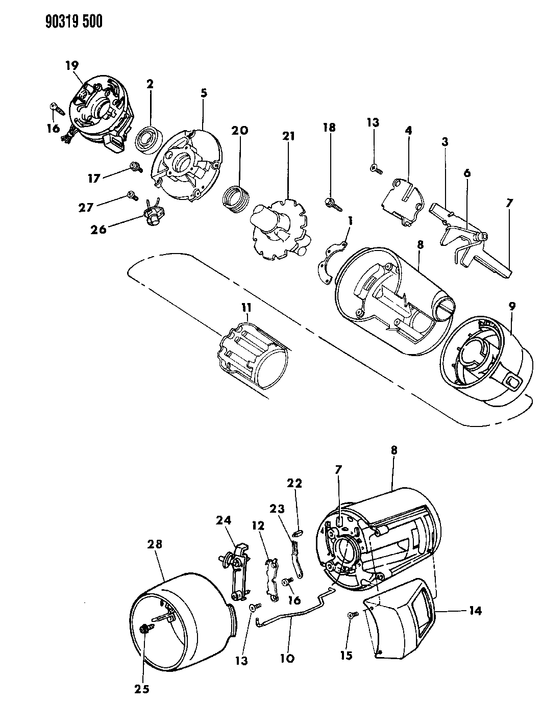 1990 Dodge D250 Column, Steering, Upper Without Tilt