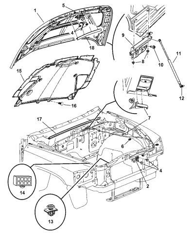 Hood & Release - 2005 Dodge Dakota